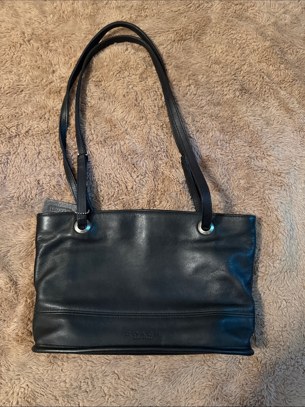 Coach Vintage Black Leather Shoulder Bag with Double Straps